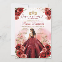 Elegante Burgund Rote Prinzessin Blume Quinceañera