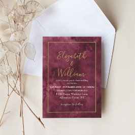 Elegante Burgund und Gold Watercolor Wedding Invi Einladung