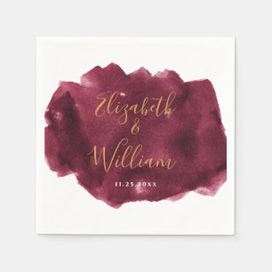 Elegante Burgund und Gold Watercolor Wedding Napk Serviette