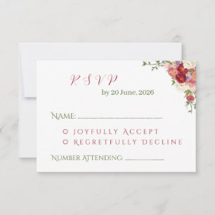 Elegante Burgund- und Karmesinrote Rosenhochzeit RSVP Karte
