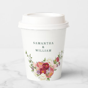 Elegante Burgund und Rosa Hauch Blumen Hochzeit Pappbecher