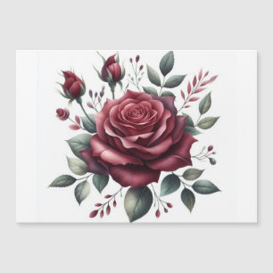Elegante Burgund Wasserfarben-Rose Magnetkarte