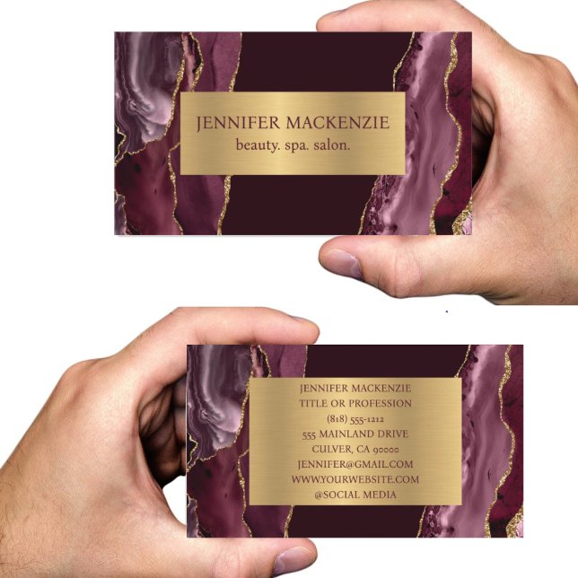 Elegante Burgund Wein Rot und Gold Agate Luxus Visitenkarte (Von Creator hochgeladen)