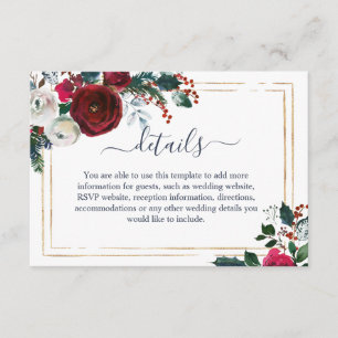 Elegante Burgund Winter Rose Hochzeiten Details Begleitkarte