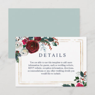 Elegante Burgund Winter Rose Hochzeiten Details Begleitkarte