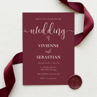 Elegante Burgunder Elfenbein Schrift Minimalistisc Einladung