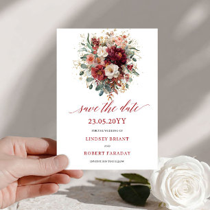 Elegante Burgunder-Eukalyptus-Gold Save The Date K