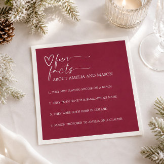 Elegante Burgunder-Fun-Facts-Hochzeit Serviette