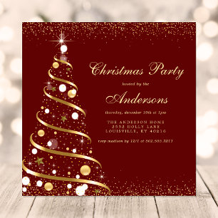 Elegante Burgunder-Funkel-Weihnachtsbaum-Party Einladung