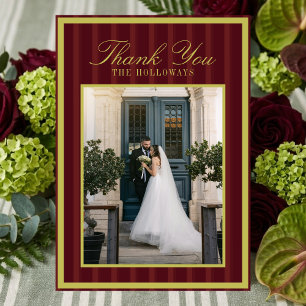 Elegante Burgunder gestreifte Hochzeit Danke Karte