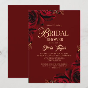 Elegante Burgunder-Gold-Blumen-Brautparty Einladung
