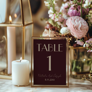 Elegante Burgunder-Gold-Hochzeitstisch-Nummer Einladung