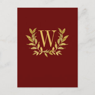 Elegante Burgunder-Gold-Monogramm-Hochzeit Postkarte