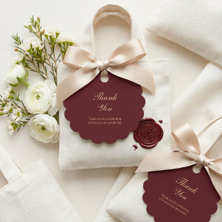 Elegante Burgunder-Gold-Schrift Hochzeits-Dankesch Geschenkanhänger