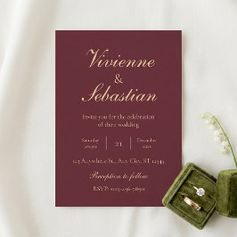 Elegante Burgunder-Gold-Schrift Minimalistische Ho Einladung