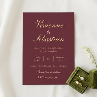 Elegante Burgunder-Gold-Schrift Minimalistische Ho Einladung