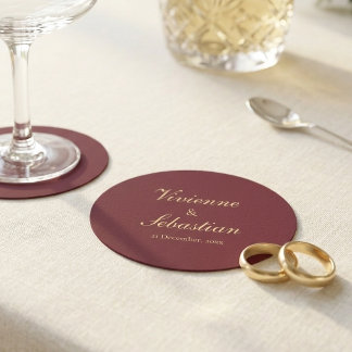 Elegante Burgunder-Gold-Schrift Minimalistische Ho Runder Pappuntersetzer