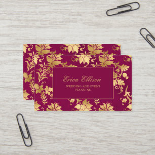 Elegante Burgunder-Goldene Hochzeitsplanerin Visitenkarte