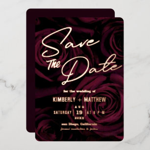 elegante burgunder-goldene Save-the-Date-Hochzeit  Folieneinladung