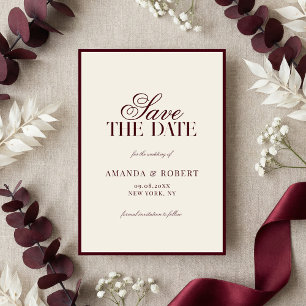 Elegante Burgunder-Hochzeit im Stil des alten Geld Save The Date