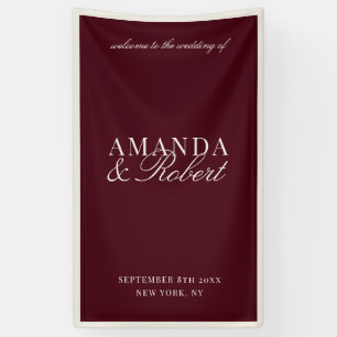 Elegante Burgunder-Klasse Willkommen Hochzeit Banner