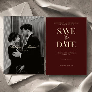 Elegante Burgunder-Old-Money-Foto-Klassische Hochz Save The Date