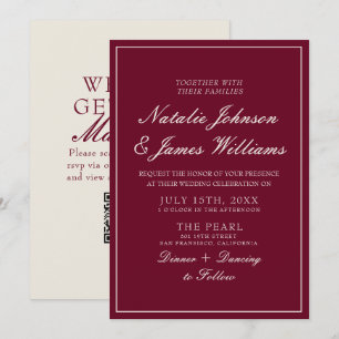 Elegante Burgunder-Old-Money-QR-Code-Hochzeit Einladung