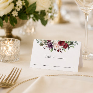 Elegante Burgunder-Pflaume-Floral-Veranstaltung Platzkarte