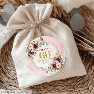 Elegante Burgunder-Rosé-Blumen-60.-Geburtstags-Tag Geschenkanhänger