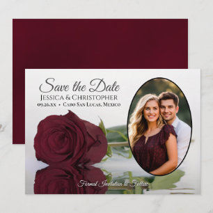 Elegante Burgunder-Rose mit ovalem Foto-Hochzeits- Save The Date