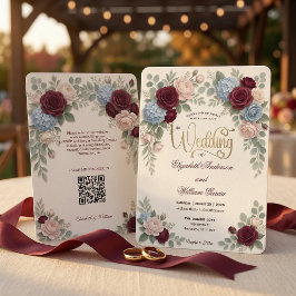 Elegante Burgunder-Rosé-Moderne QR-Code-Hochzeit Einladung