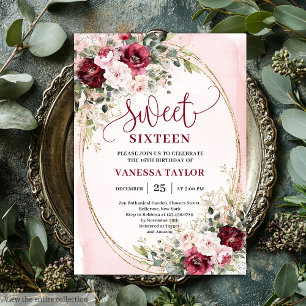 Elegante Burgunder-Rosé Sweet Sixteen Einladungen