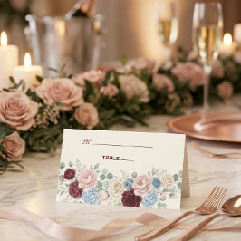 Elegante Burgunder-Rosen Chic-Hochzeit Platzkarte