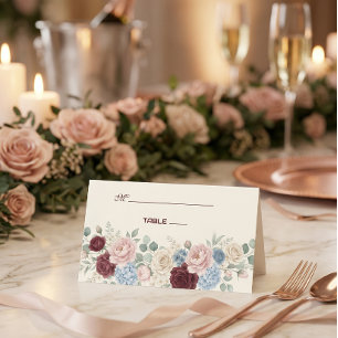 Elegante Burgunder-Rosen Chic-Hochzeit Platzkarte