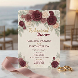 Elegante Burgunder-Rosen Chic Probeessen Einladung
