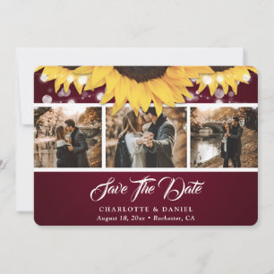 Elegante Burgunder-Sonnenblumen-Foto-Hochzeit Save The Date