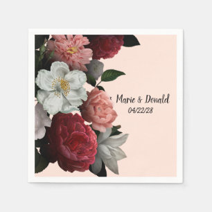 Elegante Burgunder- und rosa Blumen Serviette
