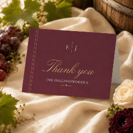 Elegante Burgunder-Weingut-Hochzeit Dankeskarte