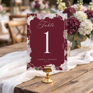Elegante burgunderfarbene Hortensien-Hochzeitstisc Einladung
