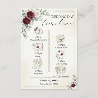 Elegante Burgunderrose Einfacher Hochzeitsterminpl Begleitkarte