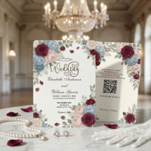 Elegante Burgunderrose Moderne QR-Code-Hochzeit