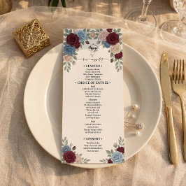 Elegante Burgunderrosen-Hochzeitsmenü Menükarte