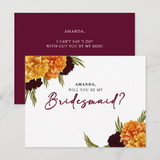 Elegante burgunderrote Aquarell-MARIGOLD-Brautjung Postkarte