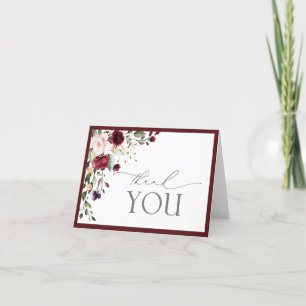 Elegante burgunderrote Blumen-Dankkarte in Schreib Dankeskarte