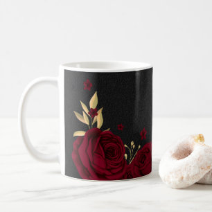 Elegante burgunderrote Blumen gold schwarz Kaffeetasse