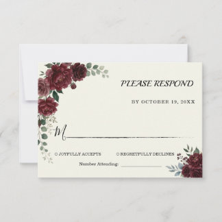Elegante Burgunderrote Botanische Hochzeit RSVP Karte