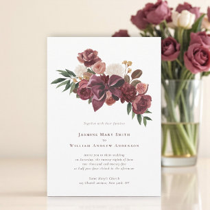 Elegante burgunderrote botanische Hochzeitseinladu Einladung