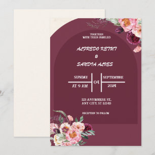 elegante burgunderrote crimson Blumen Hochzeit Einladung