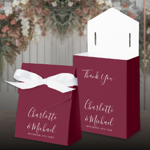 Elegante Burgunderrote elegante Schrift Hochzeit Geschenkschachtel