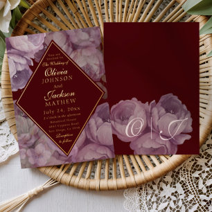 Elegante burgunderrote floral Hochzeitseinladung Folieneinladung
